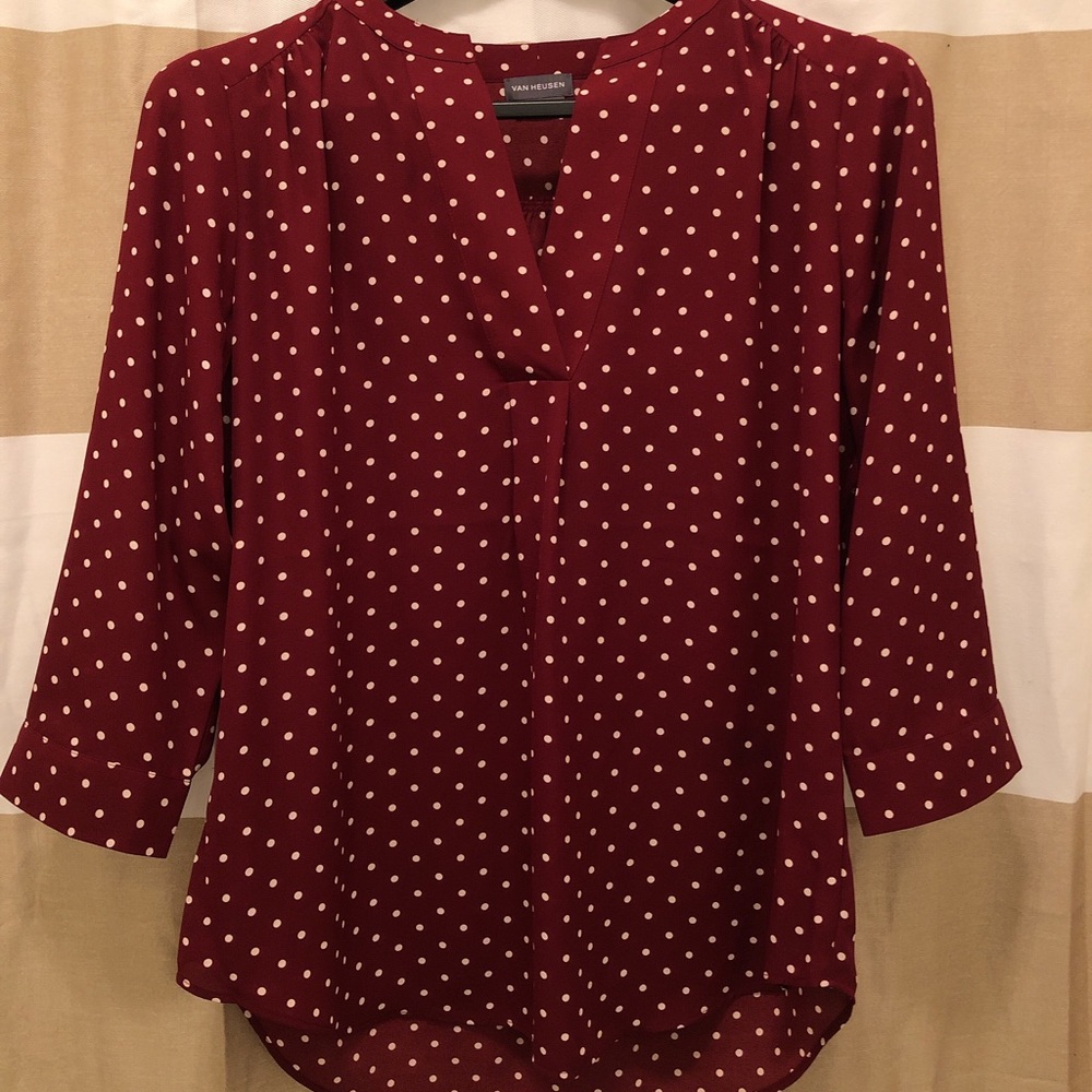 Deep red polka dot Van Heusen blouse